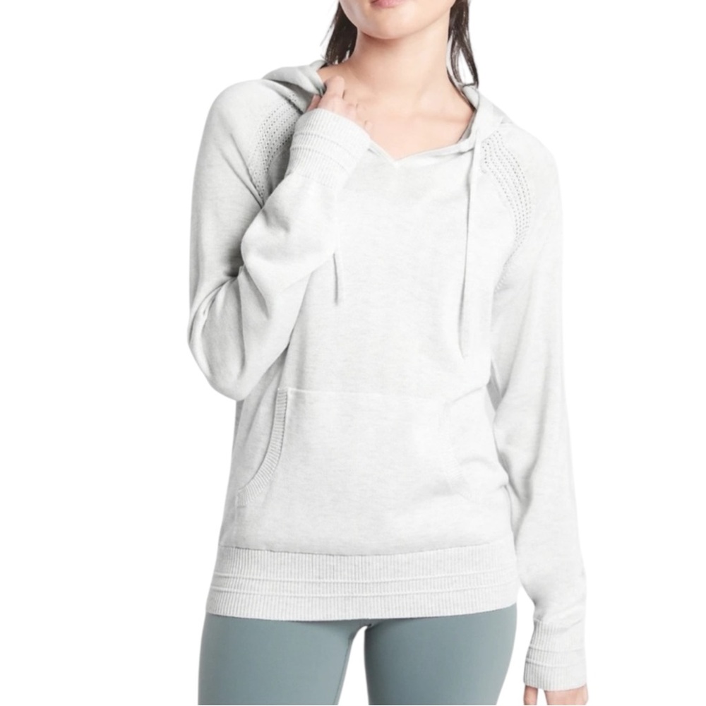 ATHLETA Evergreen Knit Sweater Hoodie in Heather White/Grey Size Small—SO COMFY!